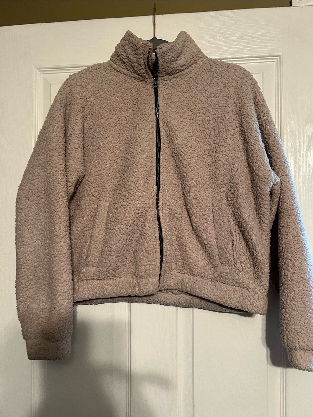 American Eagle Outfitters Taupe Sherpa Zip Jacket